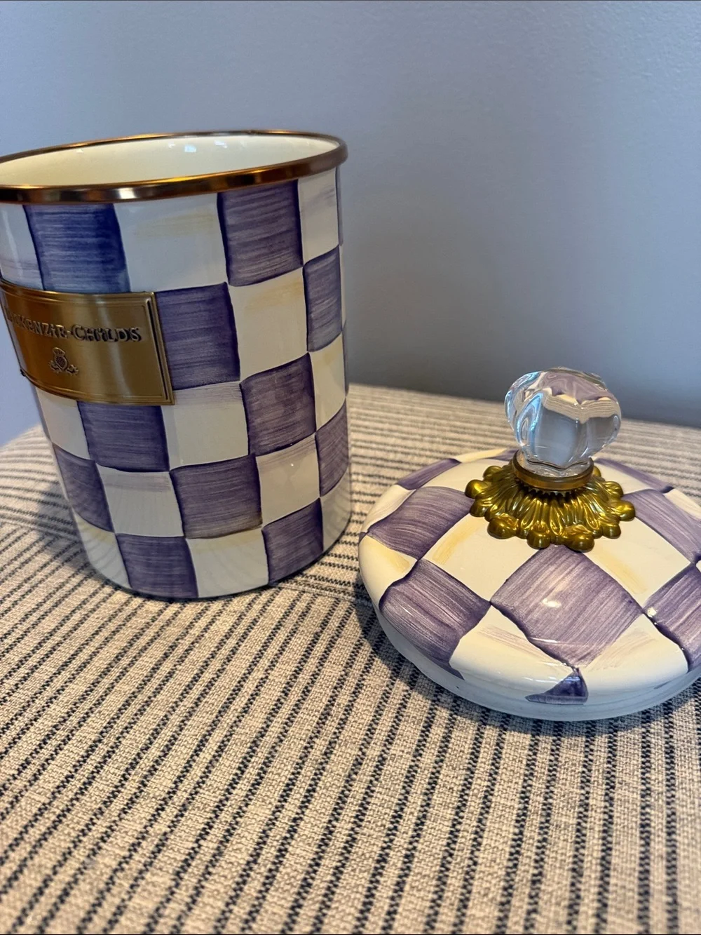 MacKenzie-Childs Violet Check Medium Enamel Canister